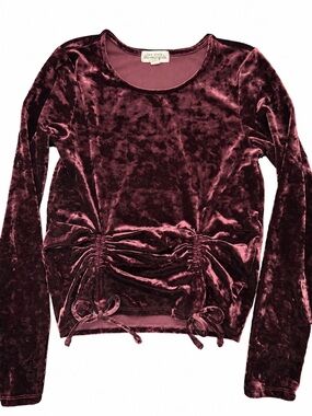 Ten Sixty Sherman Girls Crushed Velvet Burnout Top Burgundy Purple Ruched Tie L